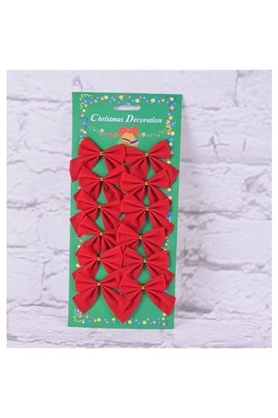 Flo Set of 12 Christmas tree bows, Red, Classic, 5 x 5 cm, Polyester