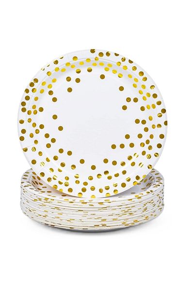 Flo Set 10 farfurii, diametru 18 cm, alb/auriu