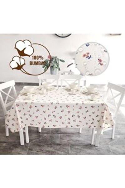 Ralex Anti-stain Tablecloth 100% Cotton 160 x 240 cm, Cream Flowers