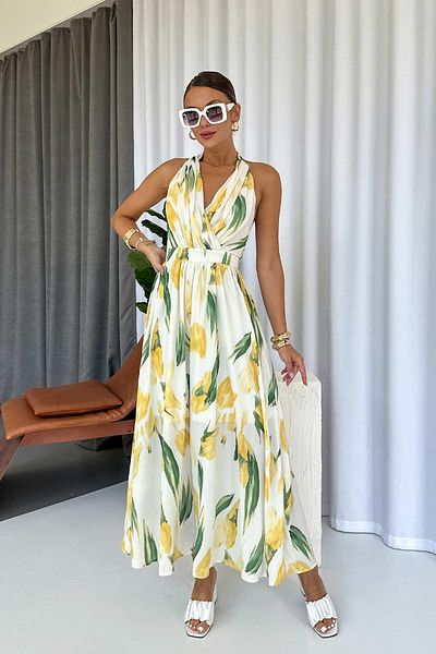 Mine Tan Butik Rochie lungă din șifon cu model lalele - galbenă