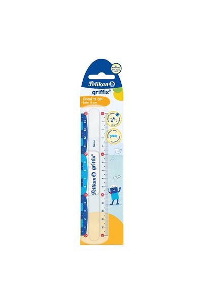 Pelikan Riglă Griffix, transparentă cu două scale, 15 cm, blister inclus, material plastic