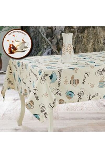 Ralex Stain-Resistant 100% Cotton Tablecloth, Diameter 180 cm, Coffee Cream P...