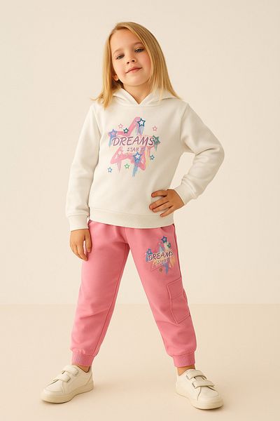 ESİLA KİDS Girl's Set Hooded Sweatshirt and Cargo Pocket Sweatpants 2-Piece Sports Combination 4-8 Years