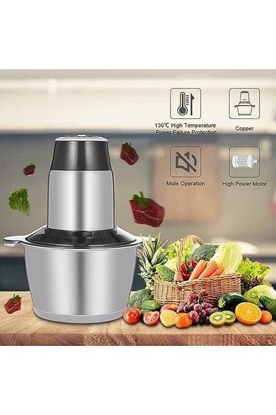 FOXMAG24 Multifunctional electric chopper, 3L, 250W, 4 stainless blades, steel bowl, gray