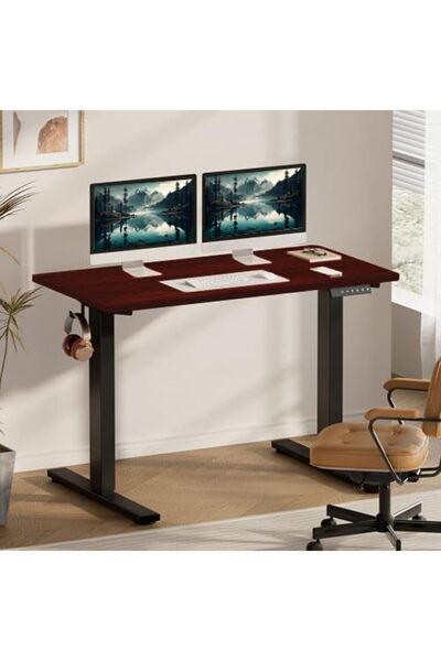 Mahmayi Flexispot 140 x 75cm Electric Standing Desk, Height Adjustable Workstation Desk - Apple Cherry
