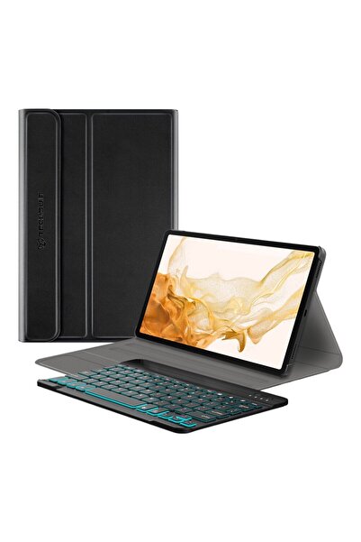 Rao Smart Case with Keyboard for Samsung Galaxy Tab S8 Plus, CozyTab Case, V21, Silicone, Pitch Black