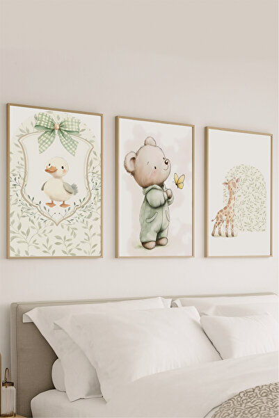 VOBA STORE 3 PARÇA ÇOCUK ODASI İÇİN HAYVAN TEMALI ÇERÇEVE GÖRÜNÜMLÜ MDF TABL0...