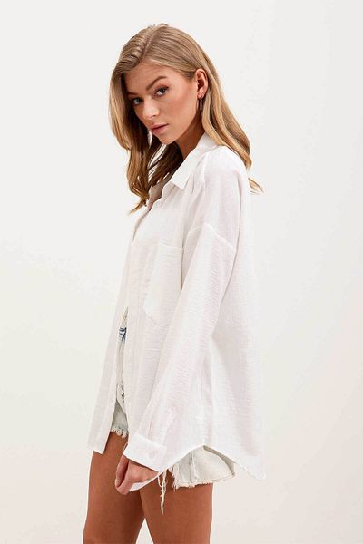 Bigdart Oversize Linen White Women's Shirt 20153