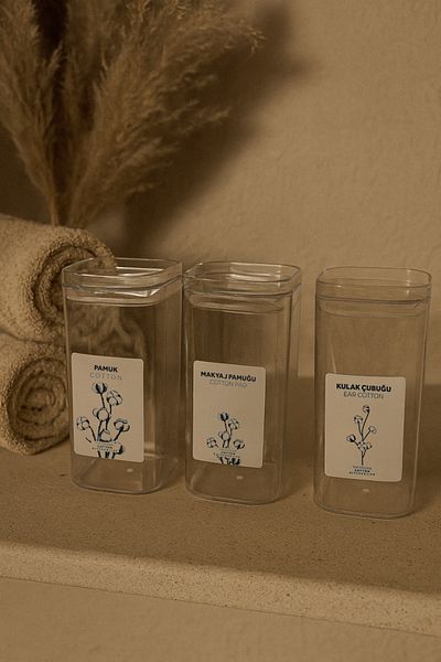Kitchen Life 3-Piece Acrylic Covered Glass Makeup Cotton Swab Cotton Organizer - Storage Box