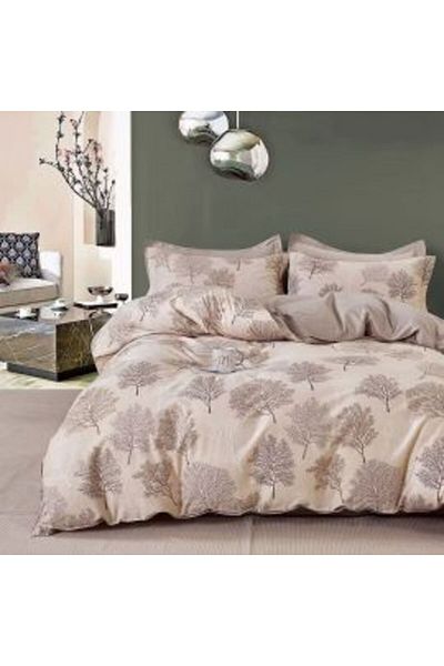 Ralex 6-piece Double Bed Linen Percale 100% Cotton, Beige Trees, Pucioasa