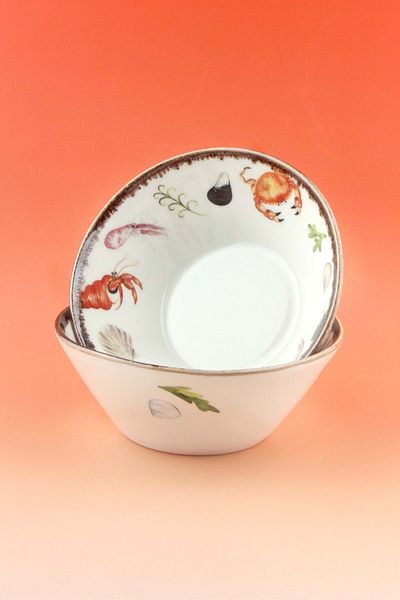 Bursa Porselen Dekor Retro Fish Porcelain Double Bowl