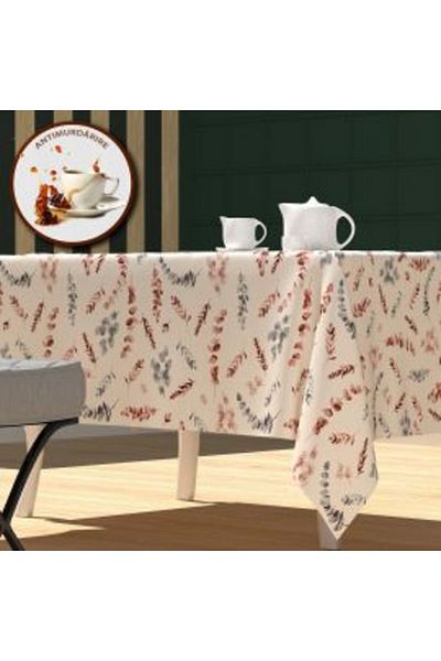 Ralex Stain-resistant Tablecloth 100% Cotton 160 x 240 cm, Red Grey Branches