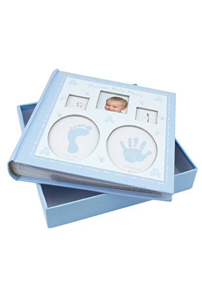 PROCART Album foto personalizabil pentru bebeluși, 200 de fotografii, 10x15, urme de pași de bebeluș, Cutie albastră