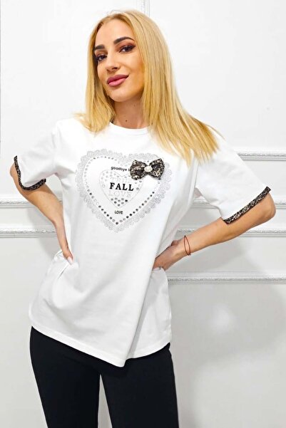 FashionForYou Γυναικείο μπλουζάκι με τύπωμα AMOO, με φιόγκο και παγιέτες, FAL...