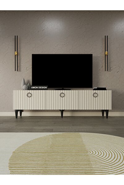 umondesign Line Tv Ünitesi 150 cm Üç Kapaklı MDF Kapak Raflı Ayaklı TV Sehpası