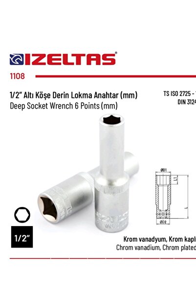 İzeltaş مقبس عميق بستة زوايا (1/2) 19 ملم