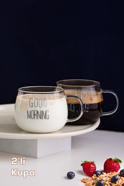 Porsima 2088 2-Piece Borosilicate Heat Fire Resistant Glass Tea Cup with Handle Coffee Cup Mug Transparent 400 ml