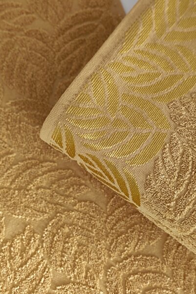 Sevim 2-Piece Jacquard Leaf Patterned 100% Cotton Hand Face Towel-50X90Cm-Hardal