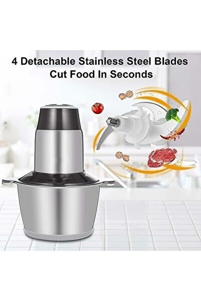 FOXMAG24 Multifunctional electric chopper, 2L, 250W, 4 stainless blades, steel bowl, gray