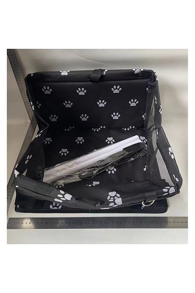 Flippy Transportor auto pentru animale de companie cu scaun și centură de siguranță, negru cu imprimeu, 40x32x42cm