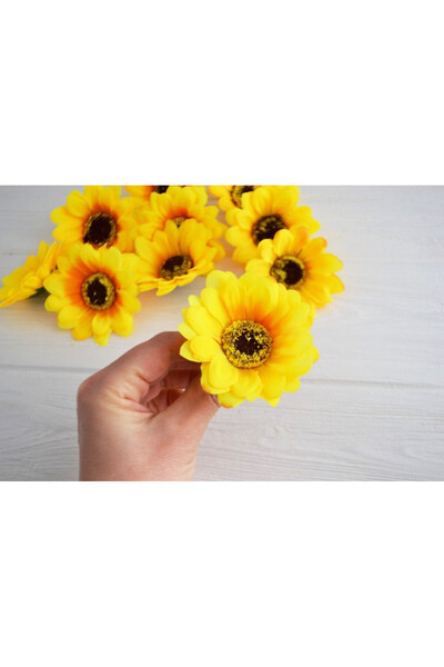MD Aspiz Flowers 48 изкуствени луксозни слънчогледови глави (6 см) _ Маргаритка Глава Лист Звезда Цвете Роза Стена Слънчоглед