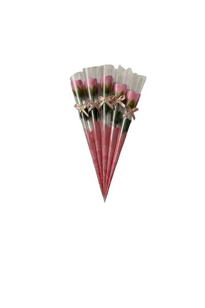 OEMN Set 5 trandafiri roz din săpun, ambalate individual, Ziua Îndrăgostiților, 37 cm