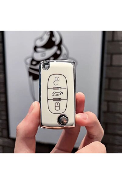 MAF Husă cheie Peugeot, Citroen, 207, 307, 407, C2, C3, C4, C5, C6, C8, cu 3 butoane, albă