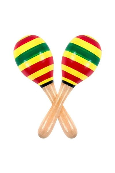 OEM Set 2 Instrumente Bino Maracas Rumba, Curcubeu, lemn, multicolor, 20 cm