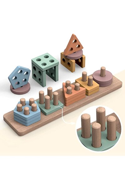 OEM Jucarie educativa tip sortator din lemn cu 5 coloane si 20 de placute cu diferite forme geometrice3+