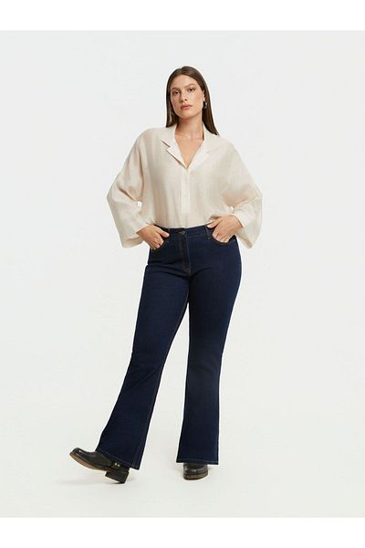 Şans Women's Plus Size Navy Blue, High Waist, 5 Pocket Boot Leg Lycra Jeans 65N39022