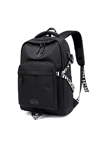 ENAR Fashion Large Capacity School Backpack With USB Charger Black
