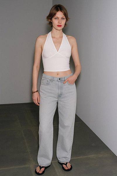 HAKKE Halter Neck Stretchy Knitted Blouse