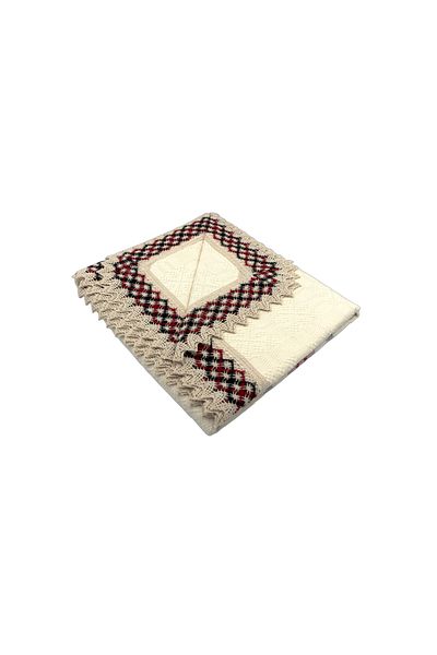 Nicoratex Cream Square Tablecloth with Red and Black Lace 175×175 cm