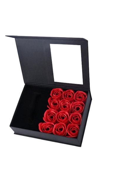 OEM Aranjament floral cu trandafiri, 13 x 18 x 5,5 cm, plastic, negru, trandafiri de săpun