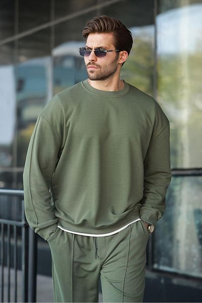 Madmext Set de trening pentru bărbați kaki Crew Neck Basic E7323