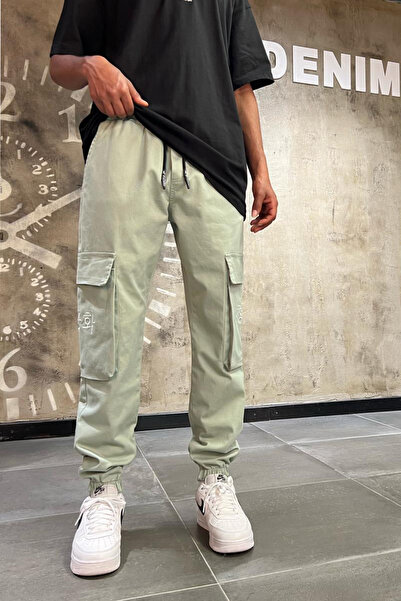 Denim Republic Men's Green Cargo Jogger Trousers Gabardine