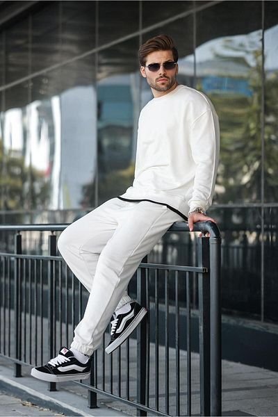 Madmext Set de trening pentru bărbați Ecru Crew Neck Basic E7323