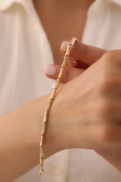 YAVUZ KUYUMCULUK 14 Ayar Altın Yarı Taşlı Kemik Bileklik