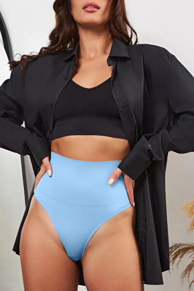 MİSTİRİK Mabet Model High Waist Bottom Abdomen and Belly Tightening and Recovery Corset Panties Ice Blue Color