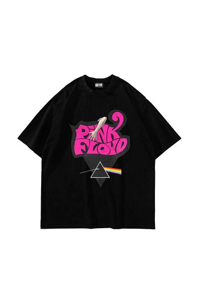 Sekizbiraltı Унисекс черна тениска с щампа Pink Floyd