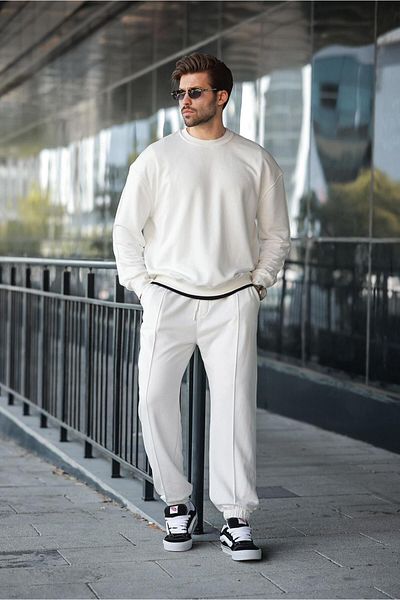 Madmext Set de trening pentru bărbați Ecru Crew Neck Basic E7323