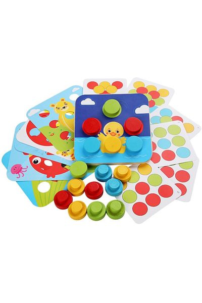 OEM Joc Montessori cu mozaic din lemn și nasturi mari - 16 piese