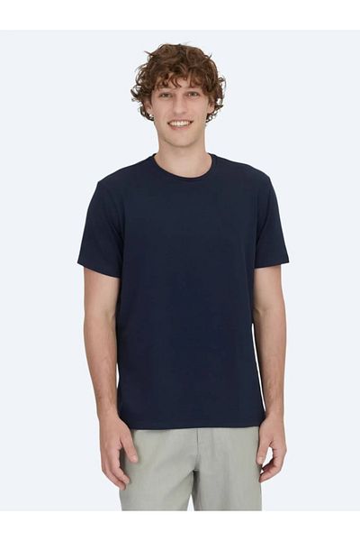Kip Navy Plain Crew Neck Cotton Blended T-Shirt