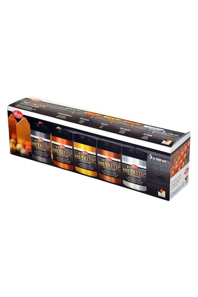 Viva Decor Set creativ de 5 vopsele acrilice metalice, VIVA DECOR, 5x100 ml