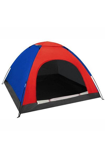 Mercaton Cort camping, Trizand, 4 persoane, impermeabil, cu husa, rosu si albastru, 190x190x123 cm