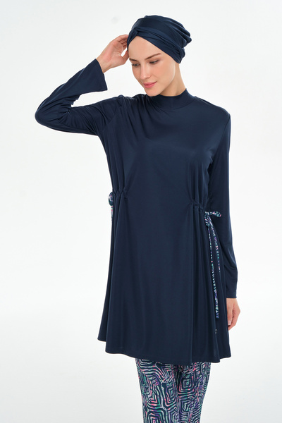 ROZAMAY Wide Leg Lycra Full Covered Hijab Swimsuit 3125 Dark Navy Blue