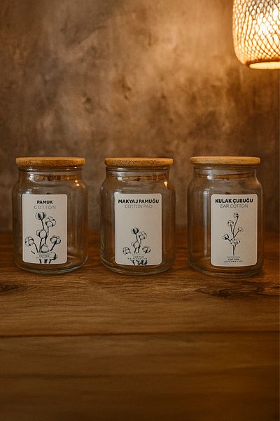 Kitchen Life 3-Piece Wooden Lid Glass Makeup Cotton Swab Cotton Organizer - Storage Box