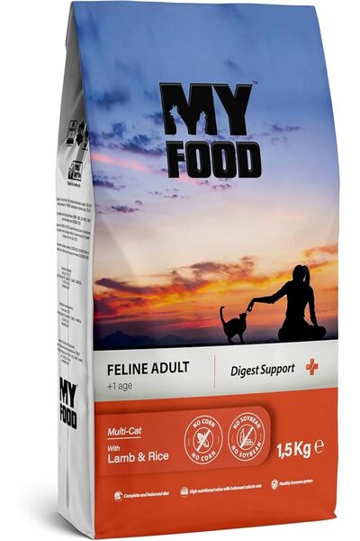 My Food طعام القطط البالغة من لحم الضأن والأرز، معزز للهضم، بدون ذرة أو فول ا...