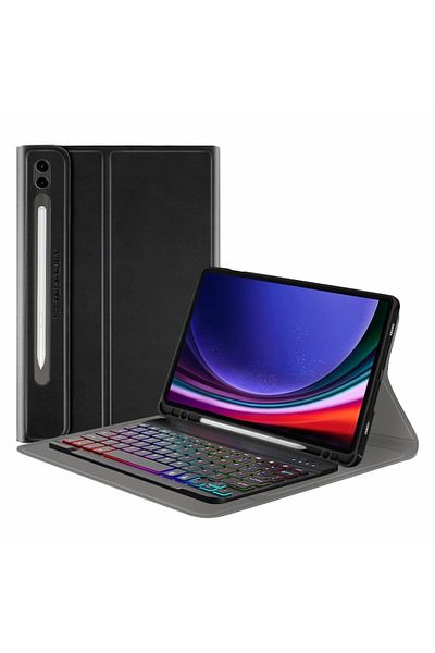 Rao Smart Case with Keyboard for Samsung Galaxy Tab S9 Plus, CozyTab Case, V13, Silicone, Pitch Black