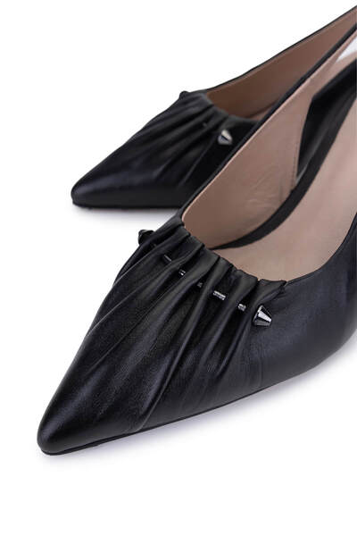 Tamer Tanca Women's Genuine Leather Black Leather Heeled Shoes